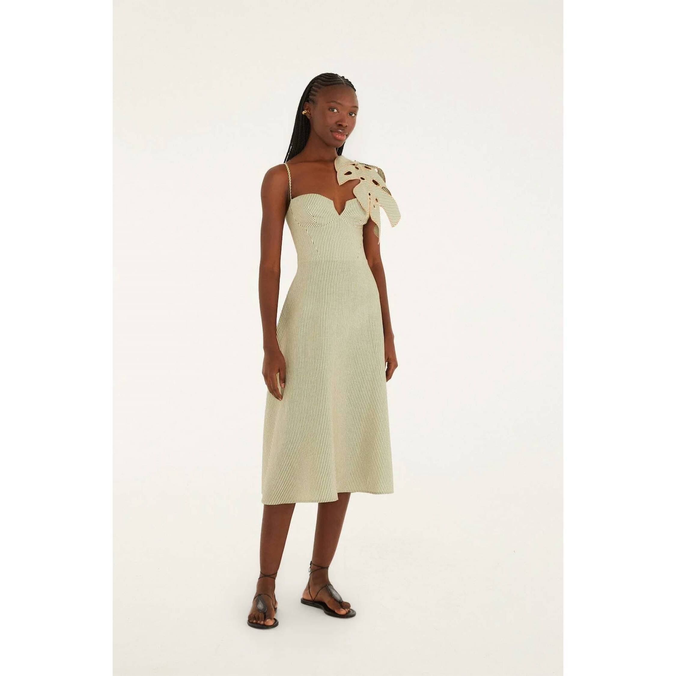 New Farm Rio Striped Monstera Leaf Midi Dress In Green